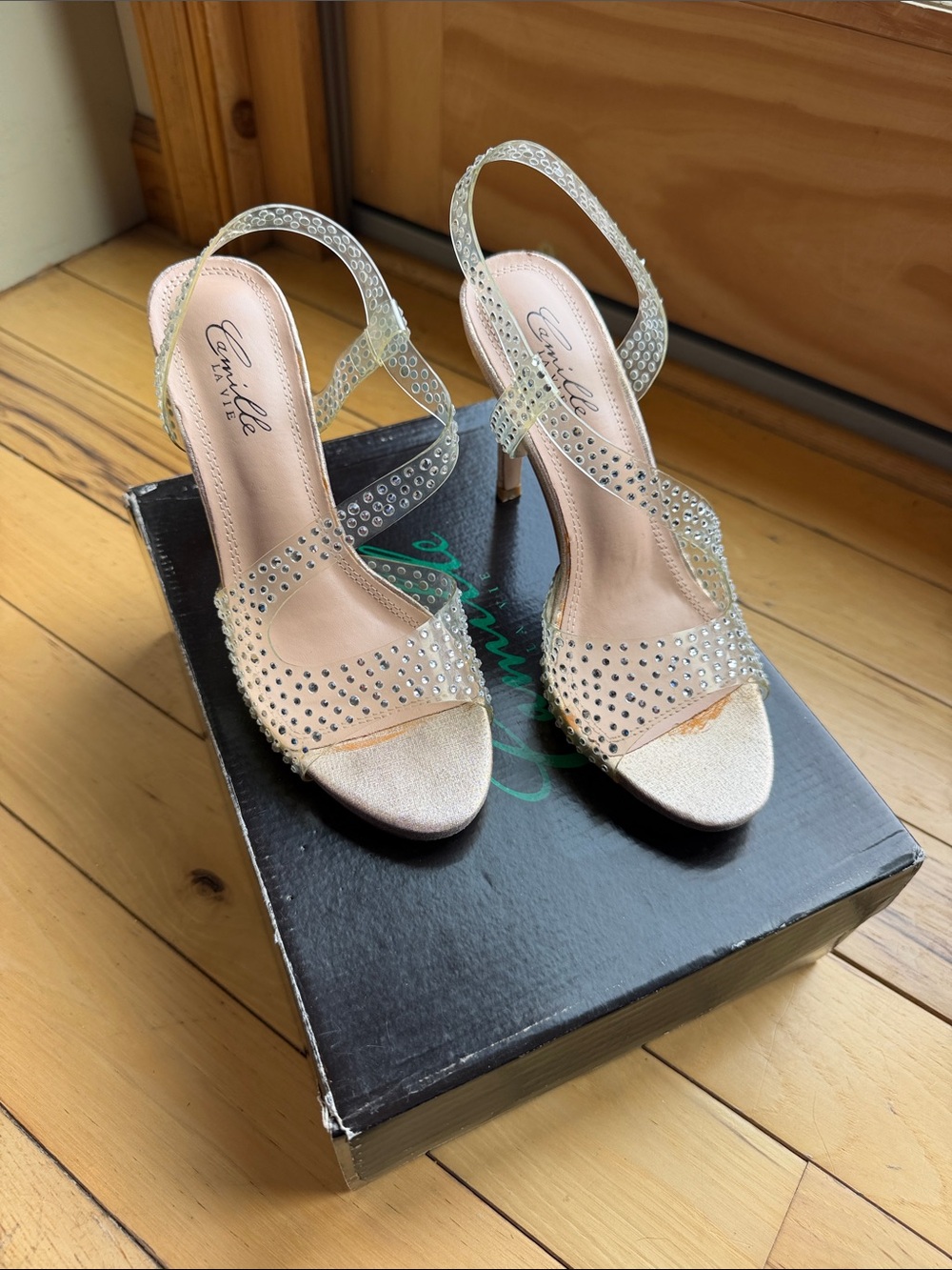 Blush Pink Rhinestone Slingback Heels